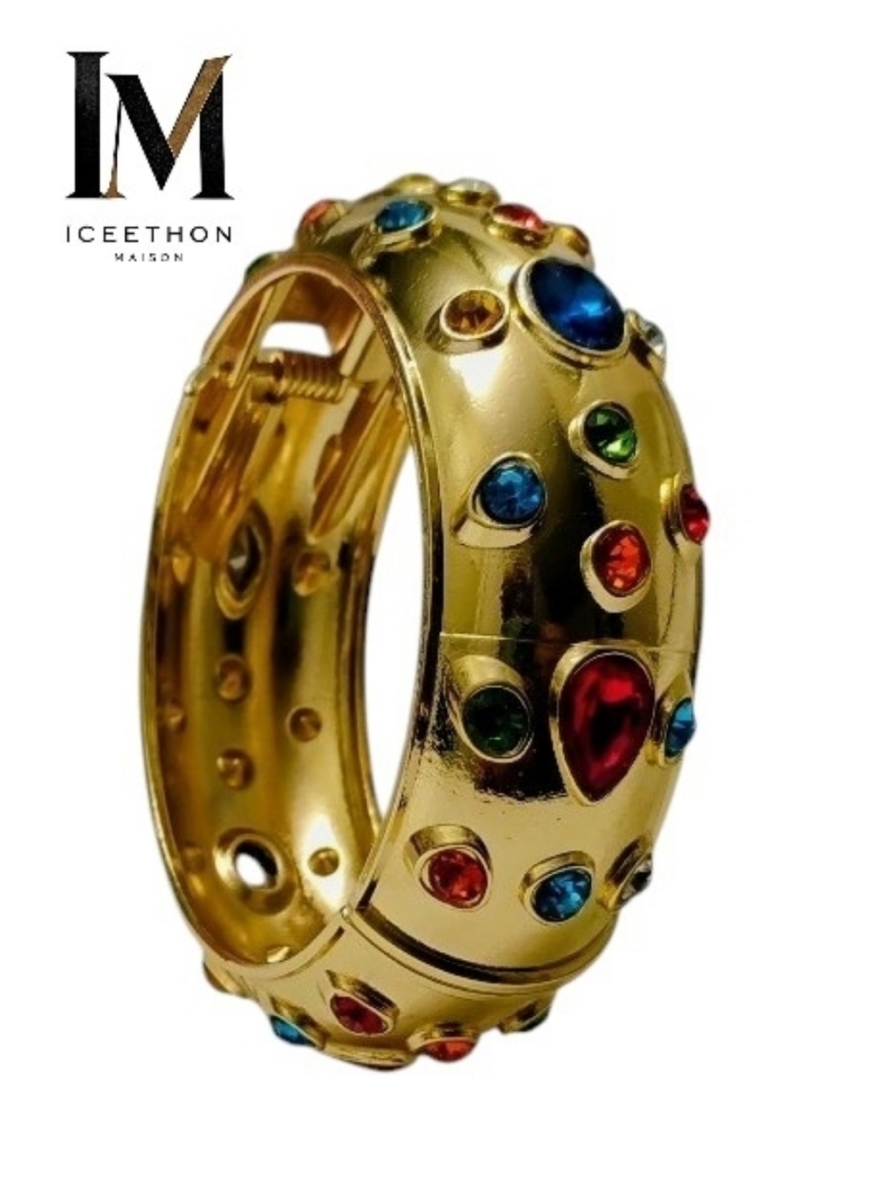 [Black Label] Gold Plated Bangle Bracelet | Multi Color Crystal Gemstone Cuff